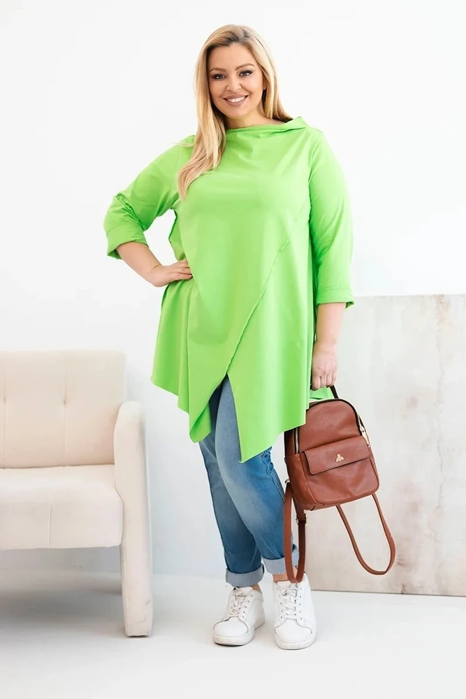Moteriška Plus Size palaidinė asimetriniu priekiu, šviesiai žalios spalvos