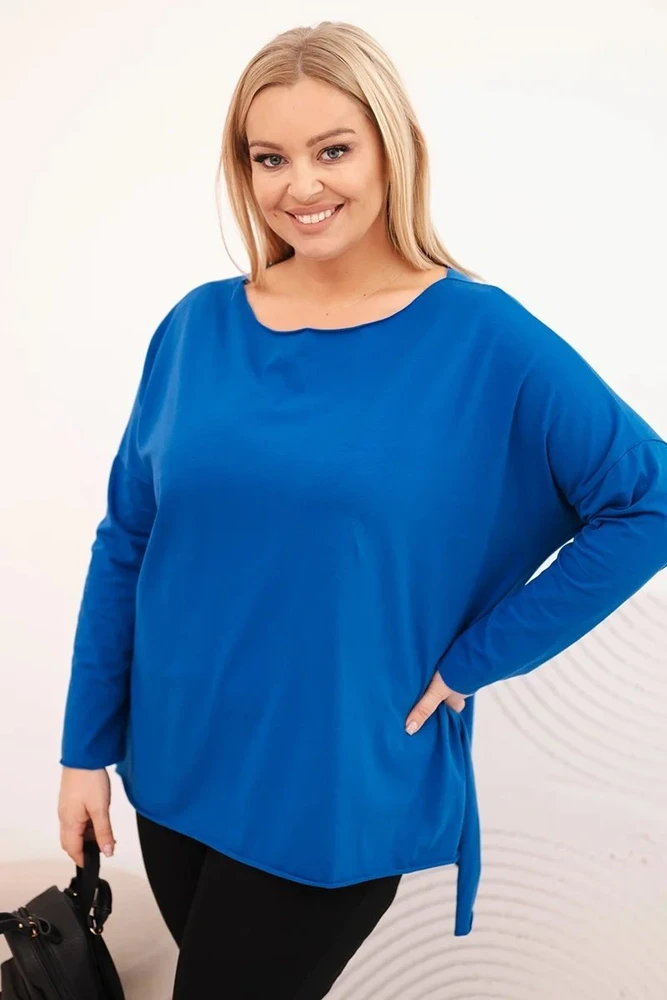 Moteriška Plus Size palaidinė ilgomis rankovėmis, kobalto mėlynos spalvos