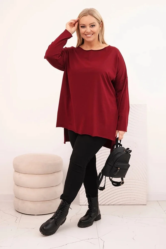 Moteriška Plus Size palaidinė ilgomis rankovėmis, bordo spalvos