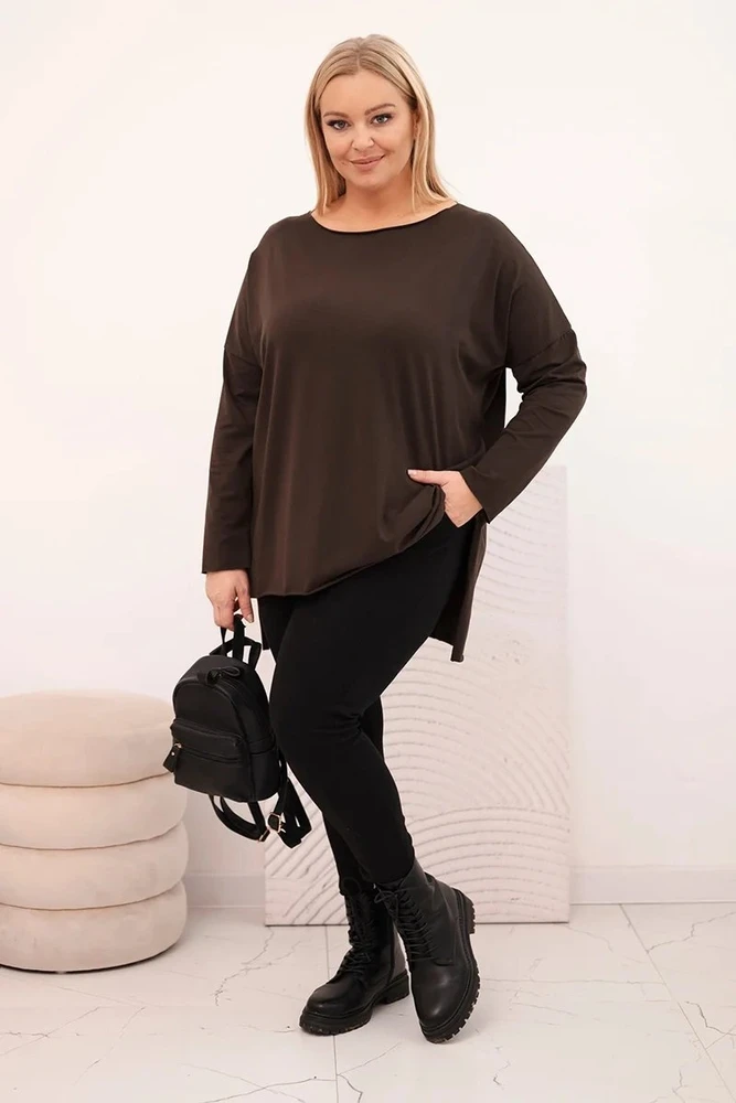 Moteriška Plus Size palaidinė ilgomis rankovėmis, rudos spalvos