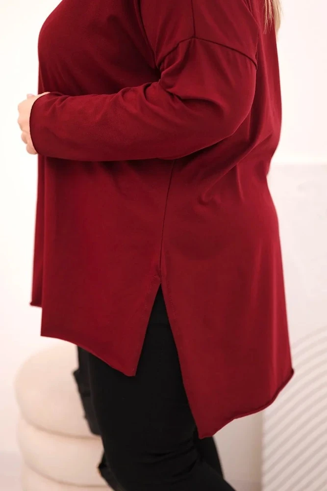 Moteriška Plus Size palaidinė ilgomis rankovėmis, bordo spalvos