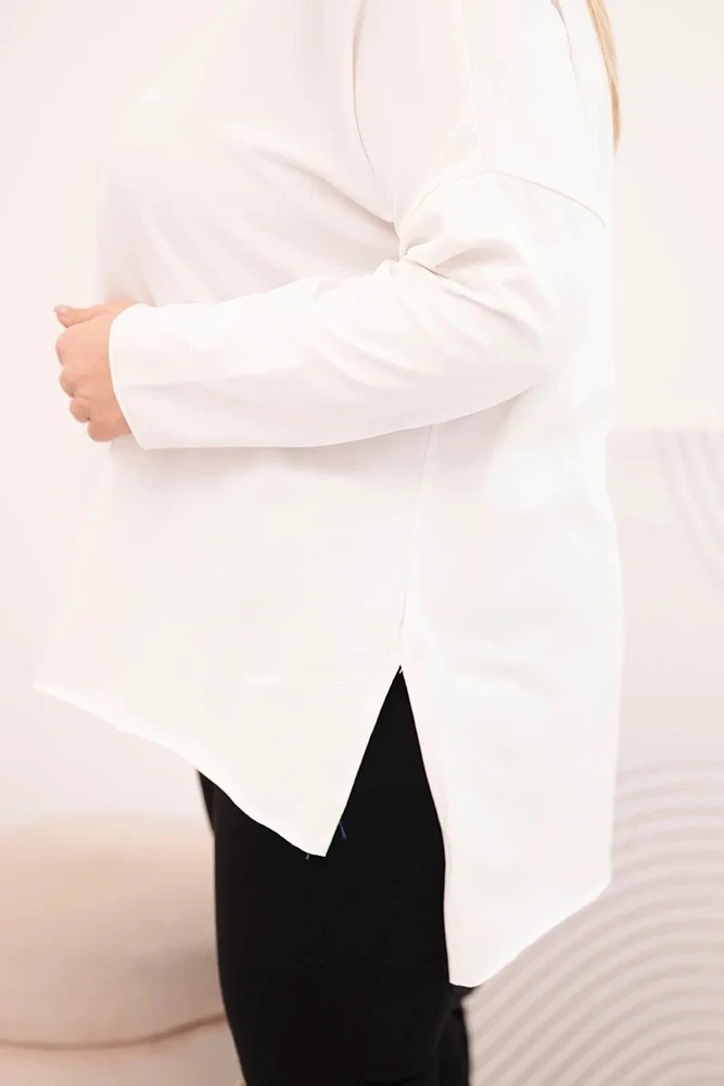 Moteriška Plus Size palaidinė ilgomis rankovėmis, balta