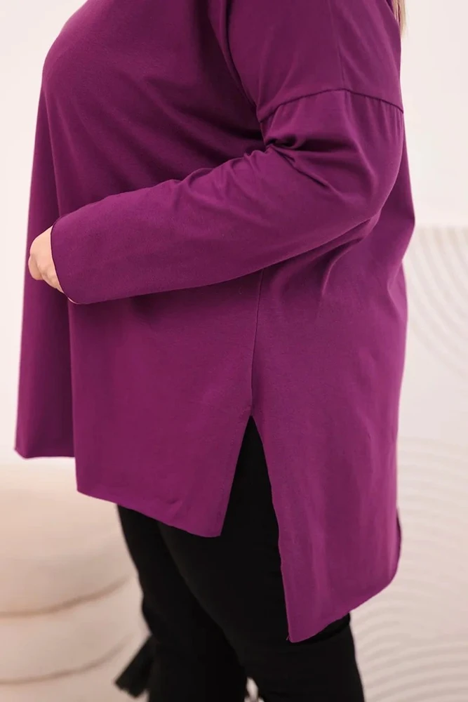 Moteriška Plus Size palaidinė ilgomis rankovėmis, tamsiai violetinė