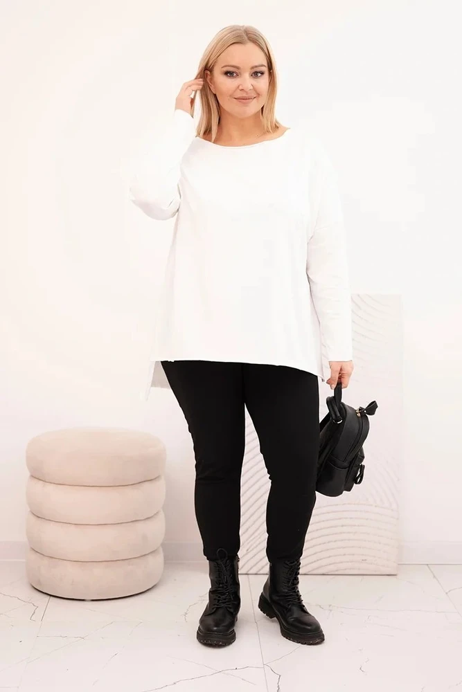 Moteriška Plus Size palaidinė ilgomis rankovėmis, balta