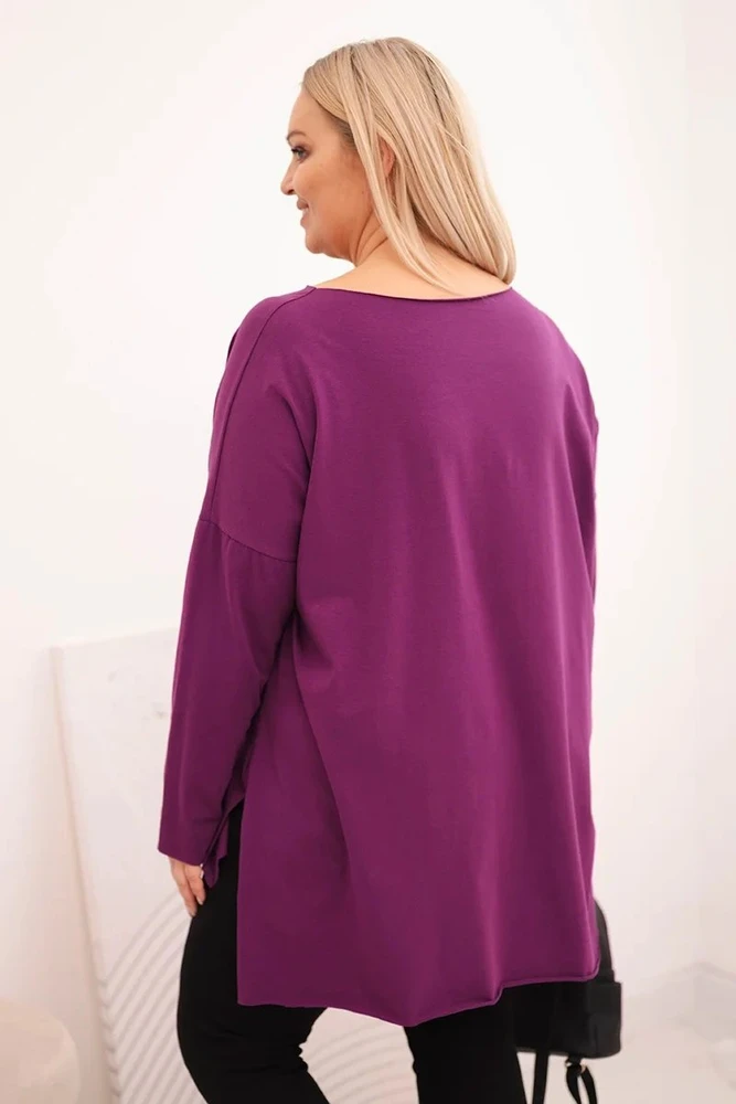 Moteriška Plus Size palaidinė ilgomis rankovėmis, tamsiai violetinė