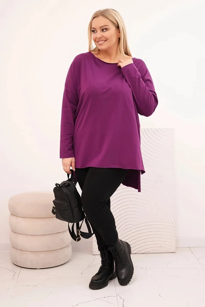 Moteriška Plus Size palaidinė ilgomis rankovėmis, tamsiai violetinė