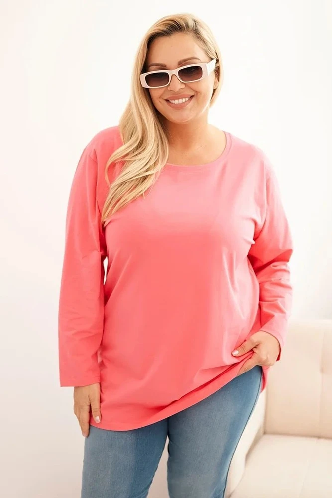 Moteriška Plus Size palaidinė ilgomis rankovėmis, rožinės spalvos