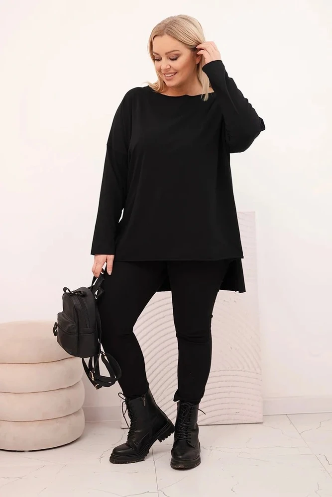 Moteriška Plus Size palaidinė ilgomis rankovėmis, juodos spalvos