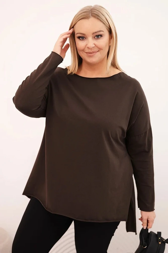 Moteriška Plus Size palaidinė ilgomis rankovėmis, rudos spalvos