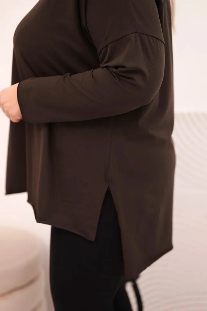 Moteriška Plus Size palaidinė ilgomis rankovėmis, rudos spalvos