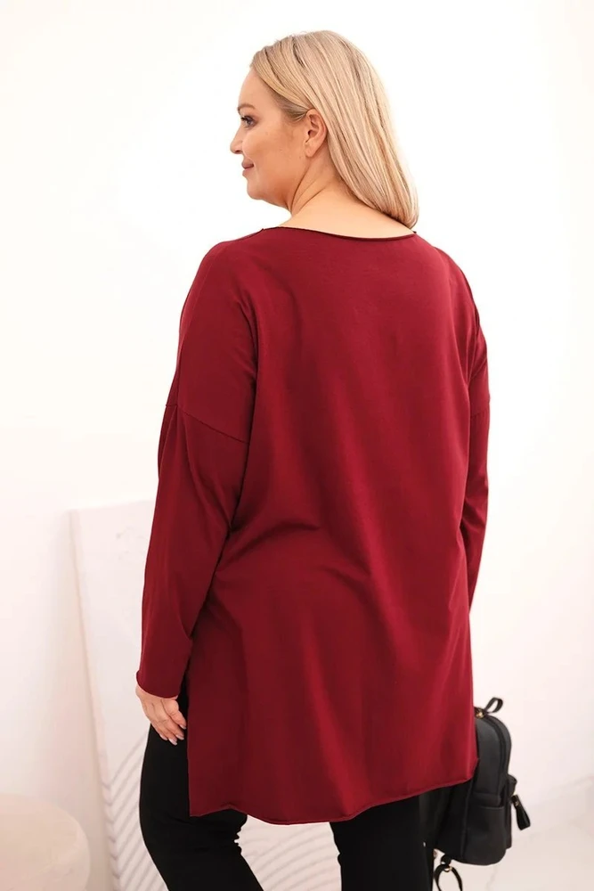Moteriška Plus Size palaidinė ilgomis rankovėmis, bordo spalvos