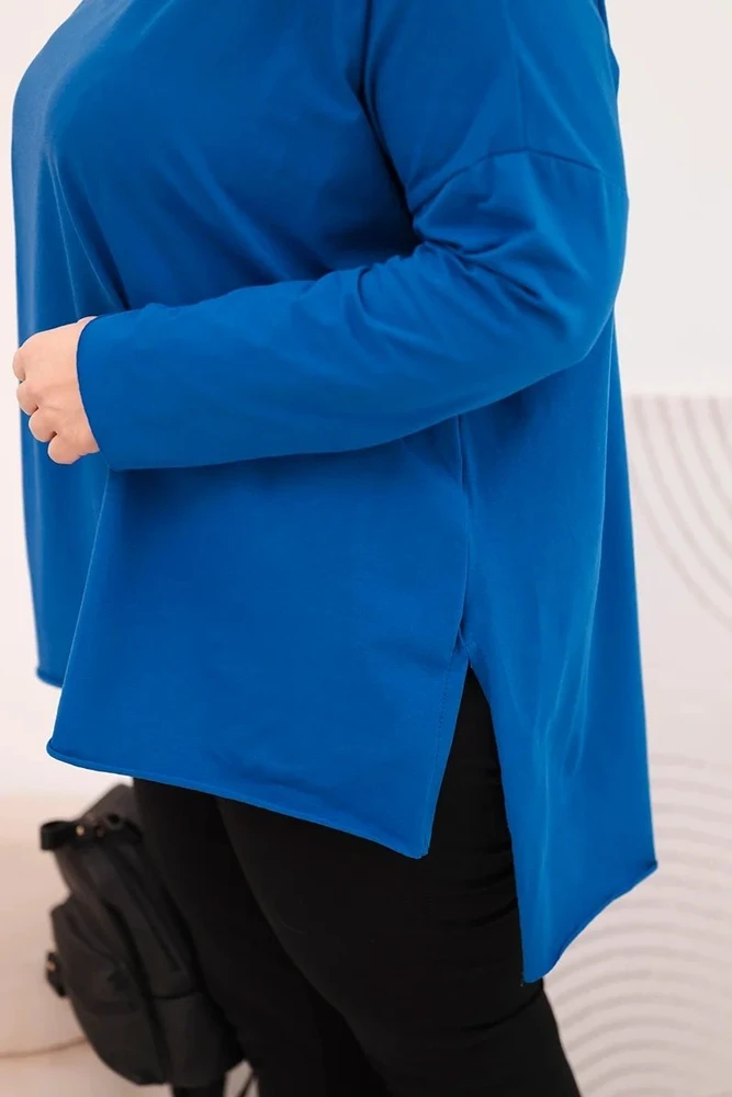 Moteriška Plus Size palaidinė ilgomis rankovėmis, kobalto mėlynos spalvos