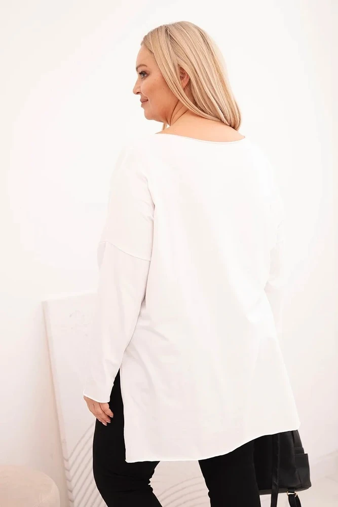 Moteriška Plus Size palaidinė ilgomis rankovėmis, balta