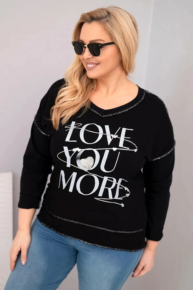 Moteriška Plus Size palaidinė „Love You More“, juodos spalvos