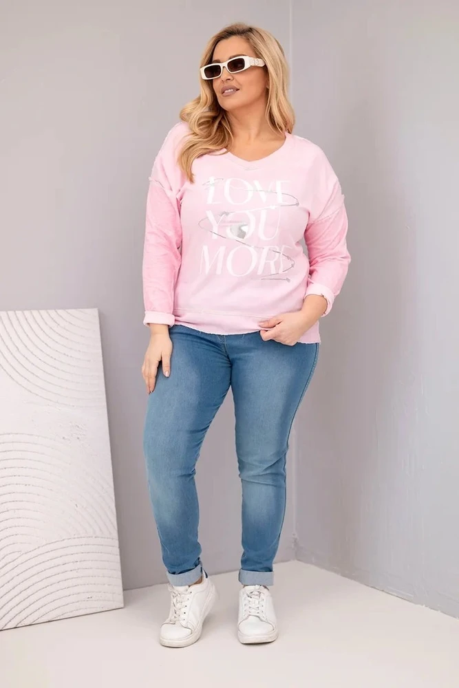Moteriška Plus Size palaidinė „Love You More“, šviesiai rožinės spalvos