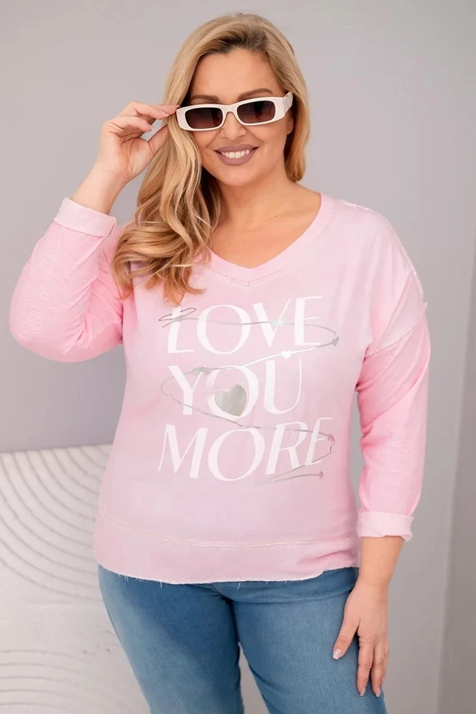 Moteriška Plus Size palaidinė „Love You More“, šviesiai rožinės spalvos