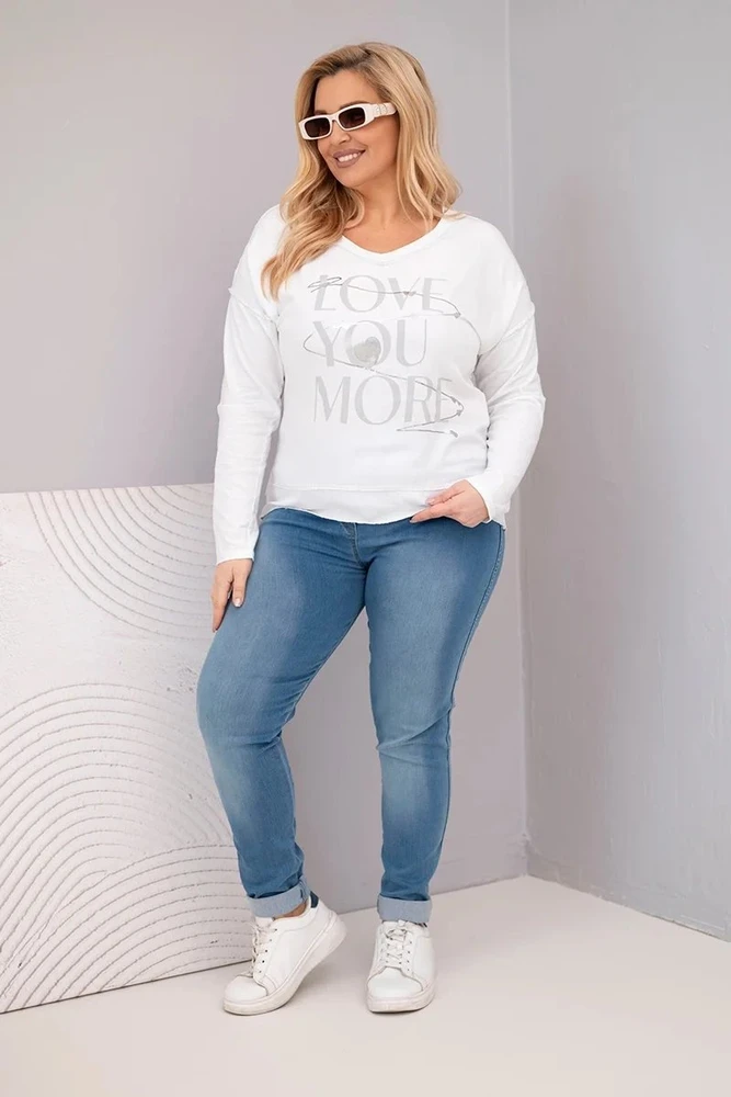 Moteriška Plus Size palaidinė „Love You More“, balta