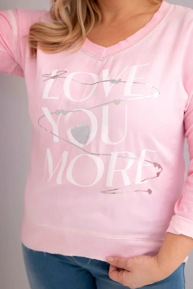 Moteriška Plus Size palaidinė „Love You More“, šviesiai rožinės spalvos