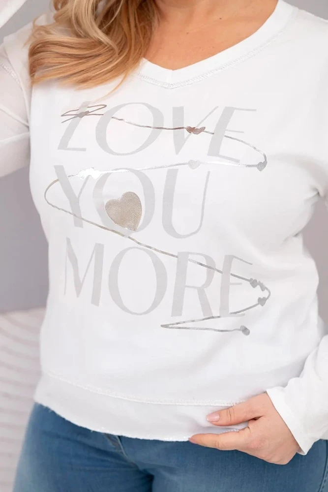 Moteriška Plus Size palaidinė „Love You More“, balta