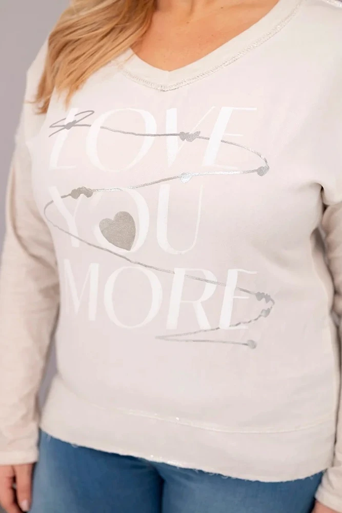 Moteriška Plus Size palaidinė „Love You More“, smėlio spalvos