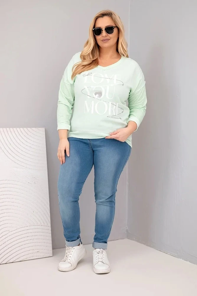 Moteriška Plus Size palaidinė LOVE YOU MORE, mėtų spalvos