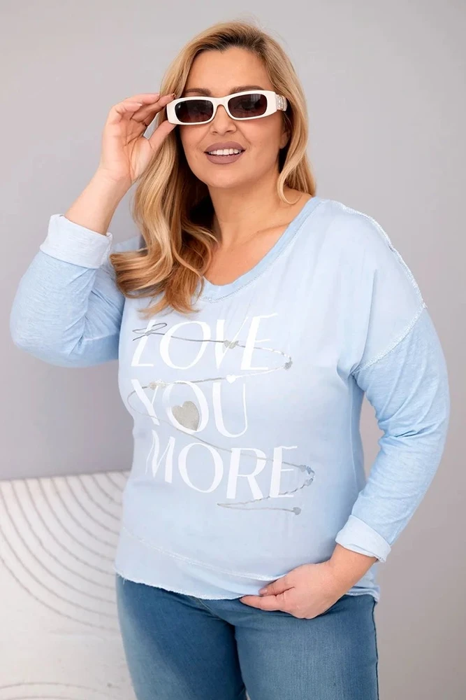 Moteriška Plus Size palaidinė LOVE YOU MORE, mėlynos spalvos
