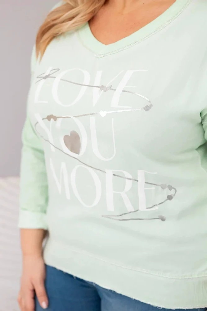 Moteriška Plus Size palaidinė LOVE YOU MORE, mėtų spalvos