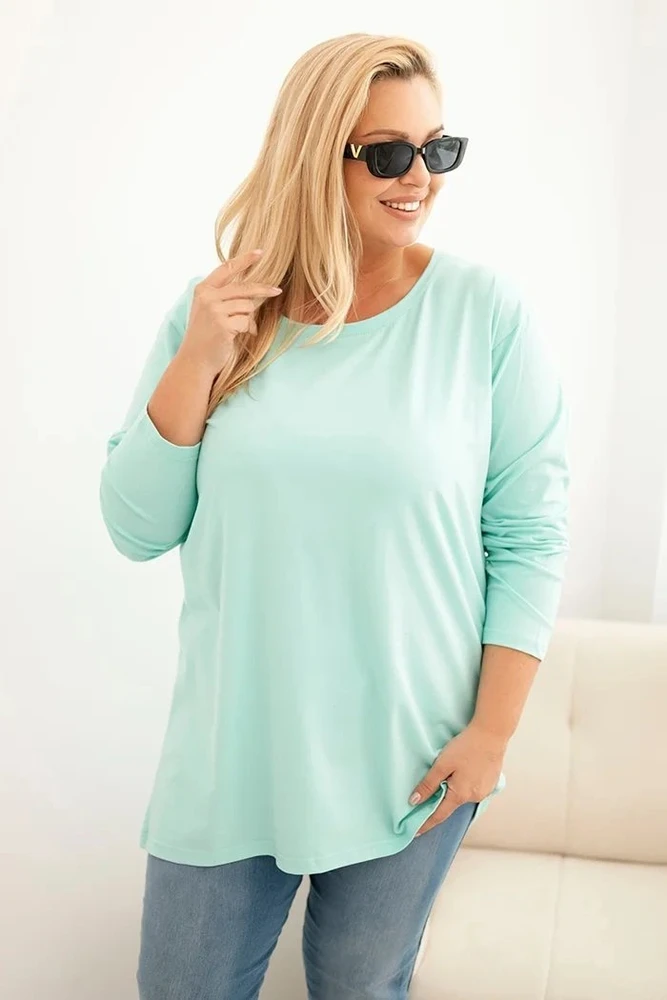 Moteriška Plus Size palaidinė su apvalia iškirpte, mėtų spalvos