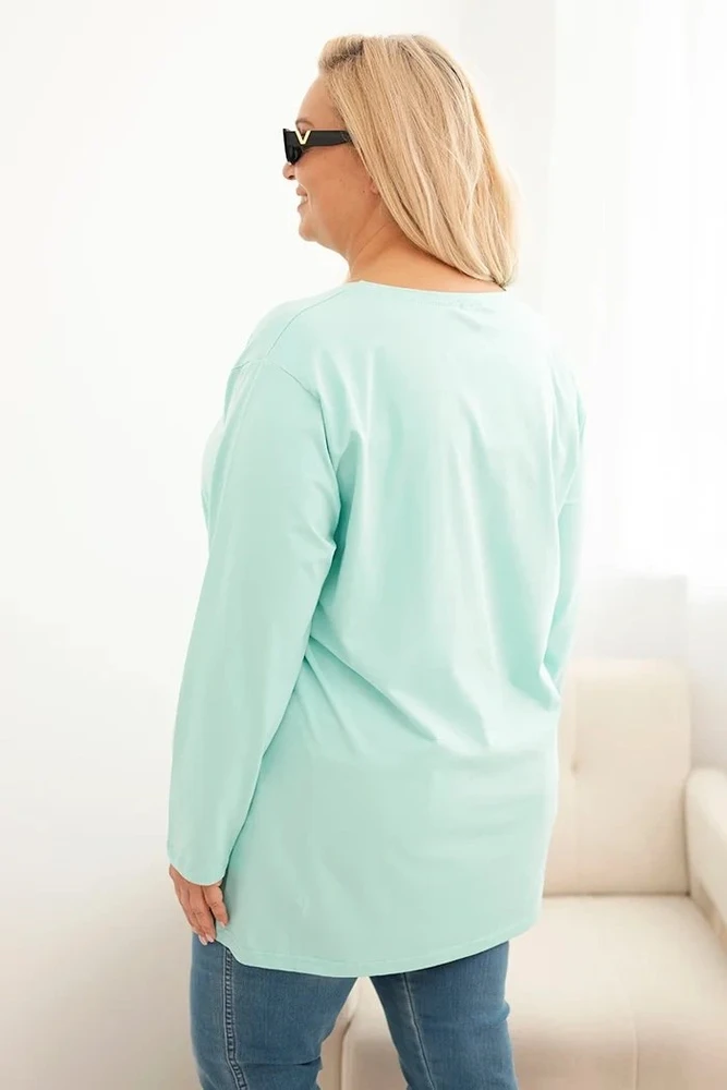Moteriška Plus Size palaidinė su apvalia iškirpte, mėtų spalvos