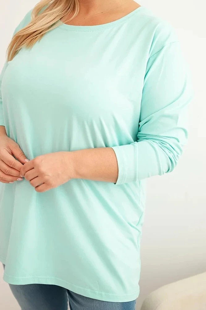 Moteriška Plus Size palaidinė su apvalia iškirpte, mėtų spalvos