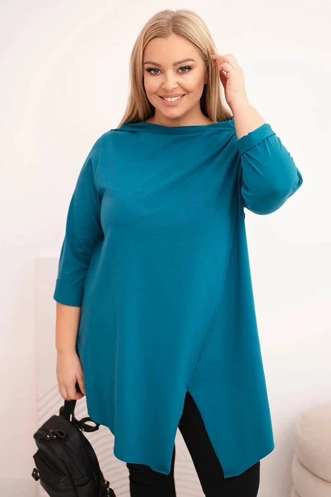 Moteriška Plus Size palaidinė su asimetriniu priekiu, mėlynos spalvos