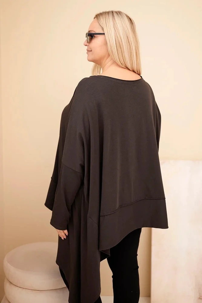 Moteriška Plus Size palaidinė su asimetriniu apačios kirpimu, ruda