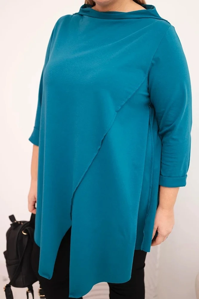 Moteriška Plus Size palaidinė su asimetriniu priekiu, mėlynos spalvos