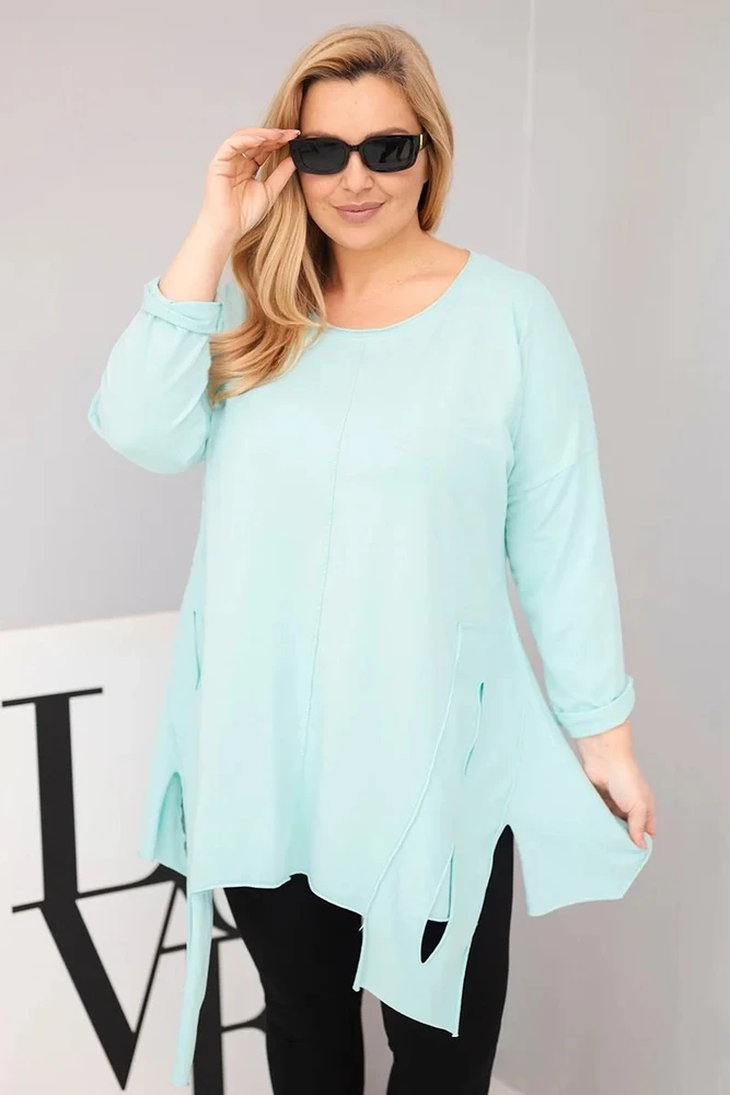 Moteriška Plus Size palaidinė su asimetriniu kirpimu, mėtų spalvos