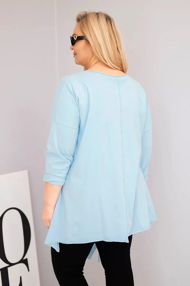 Moteriška Plus Size palaidinė su asimetriniu apačios kirpimu ir iškirpimais, mėlynos spalvos