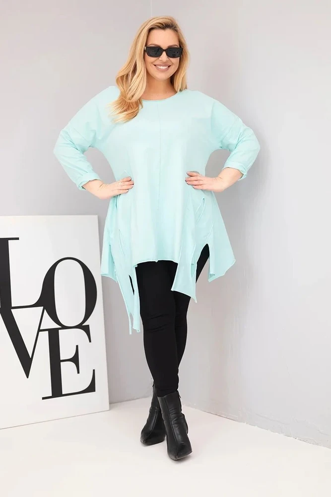Moteriška Plus Size palaidinė su asimetriniu kirpimu, mėtų spalvos