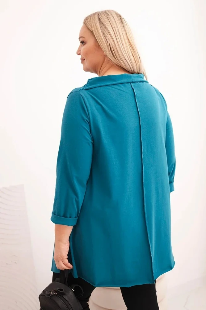 Moteriška Plus Size palaidinė su asimetriniu priekiu, mėlynos spalvos