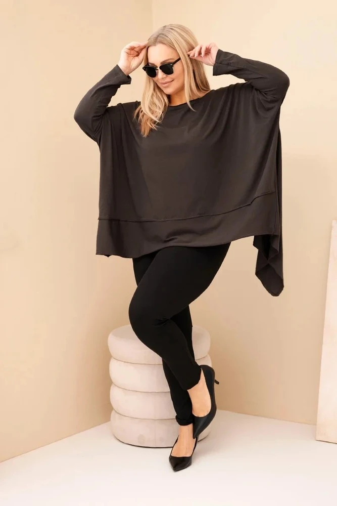 Moteriška Plus Size palaidinė su asimetriniu apačios kirpimu, ruda