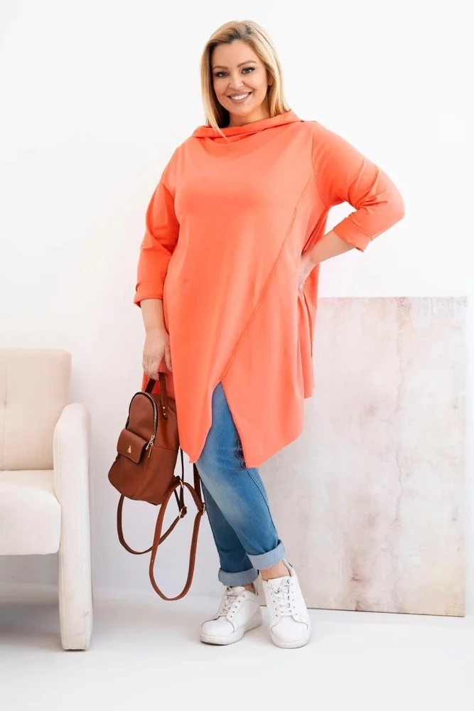 Moteriška Plus Size palaidinė su asimetrišku priekiu, persikinės spalvos