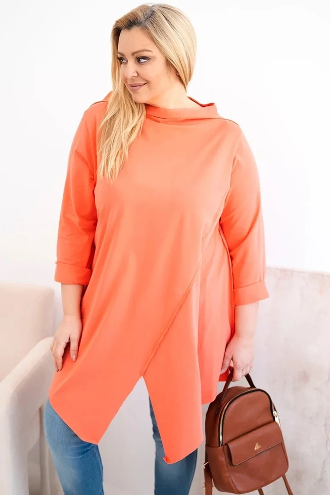 Moteriška Plus Size palaidinė su asimetrišku priekiu, persikinės spalvos