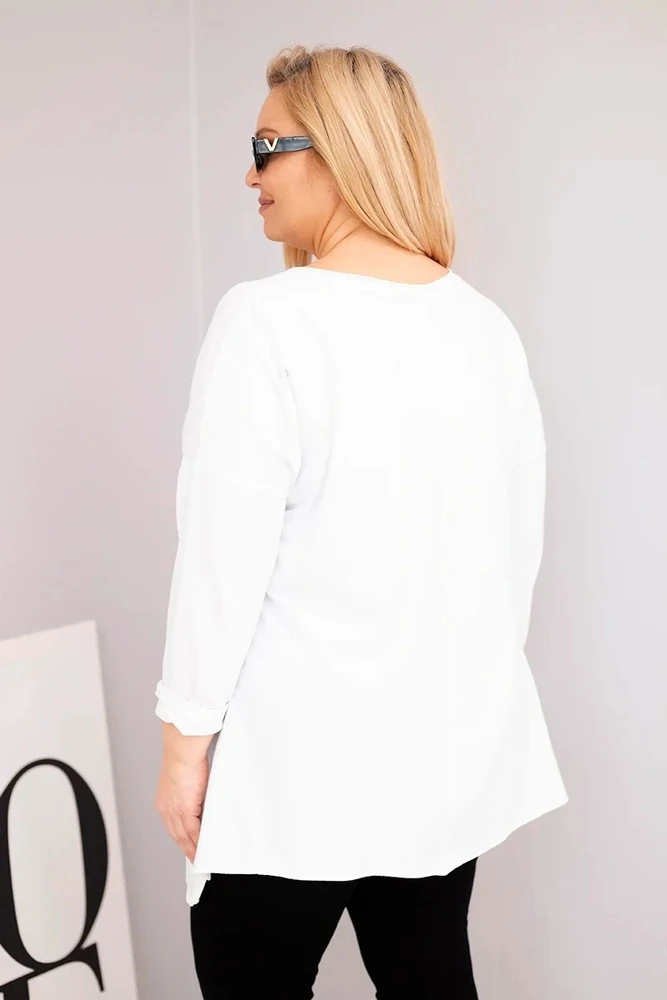 Moteriška Plus Size palaidinė su asimetrišku apačios kirpimu ir iškirpimais, balta