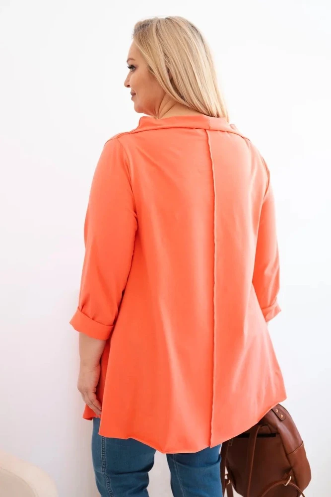 Moteriška Plus Size palaidinė su asimetrišku priekiu, persikinės spalvos