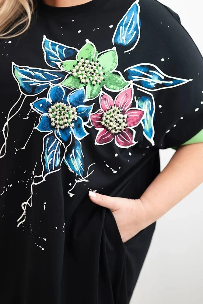 Moteriška Plus Size palaidinė su gėlių raštu, žalia