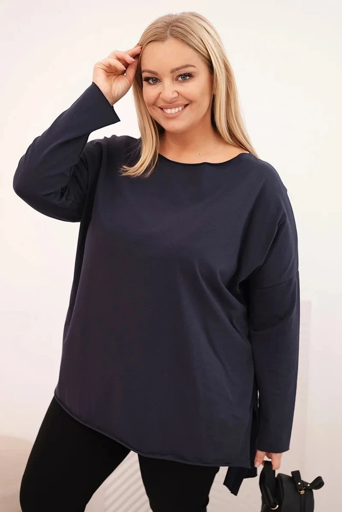 Moteriška Plus Size palaidinė su ilgomis rankovėmis, tamsiai mėlynos spalvos