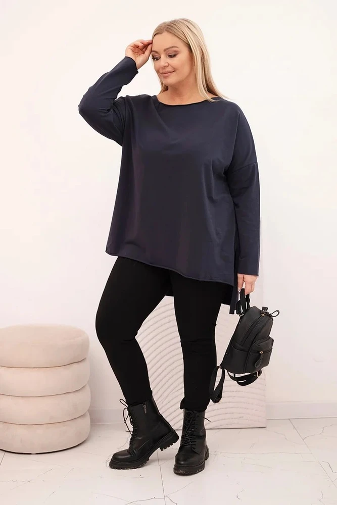 Moteriška Plus Size palaidinė su ilgomis rankovėmis, tamsiai mėlynos spalvos