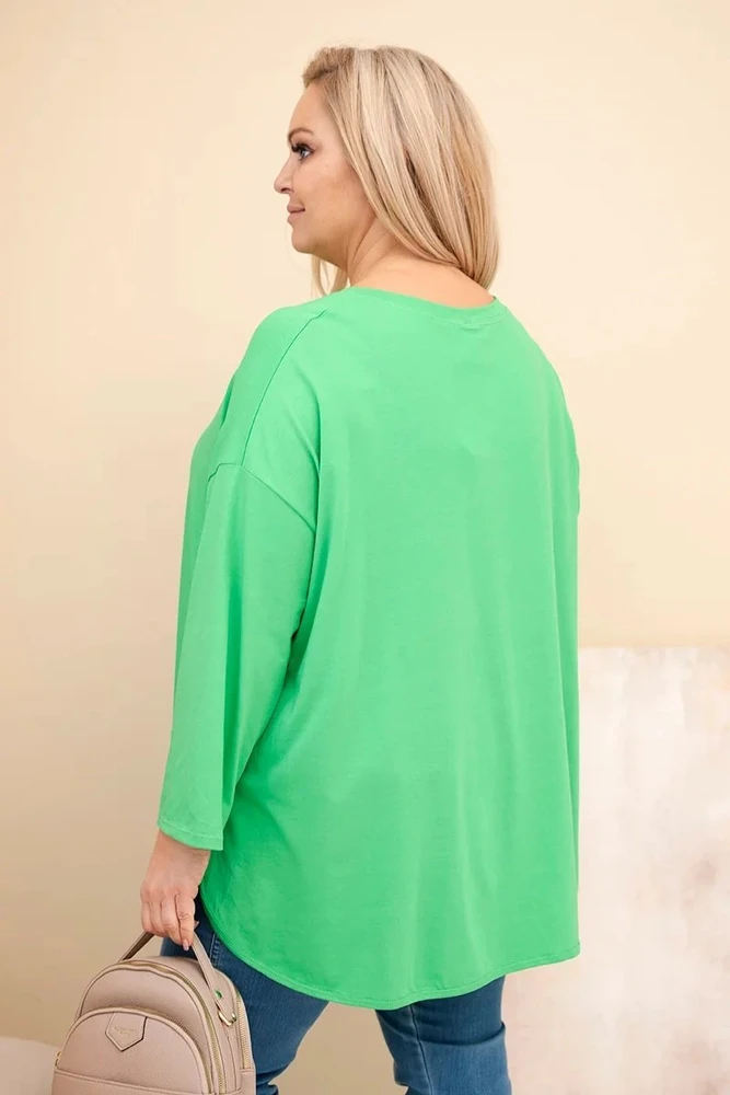 Moteriška Plus Size palaidinė su kišene ir rankovėmis, šviesiai žalios spalvos