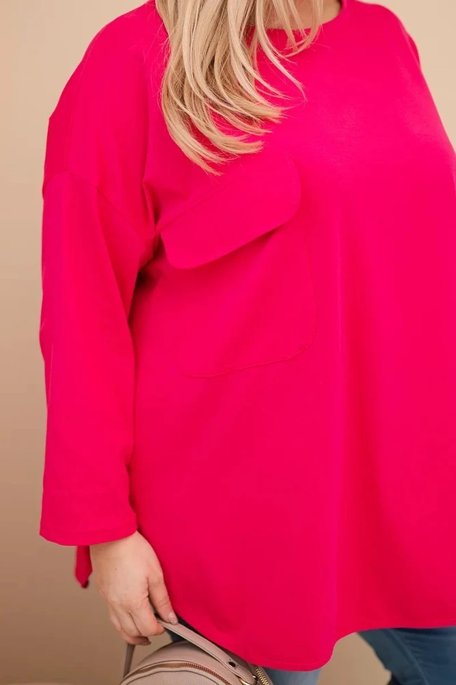 Moteriška Plus Size palaidinė su kišene, fuksijos spalvos