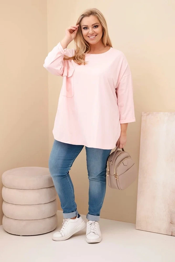 Moteriška Plus Size palaidinė su kišene, pudrinės rožinės spalvos