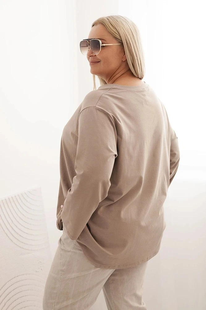 Moteriška Plus Size palaidinė su kišene ir užlenktomis rankovėmis, chaki spalvos