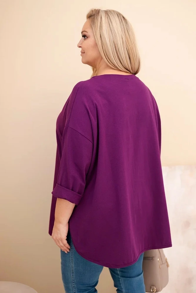 Moteriška Plus Size palaidinė su kišene, tamsiai violetinė
